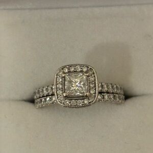 .72 Princess Cut Engagement Ring & Wedding Band 14K White Gold